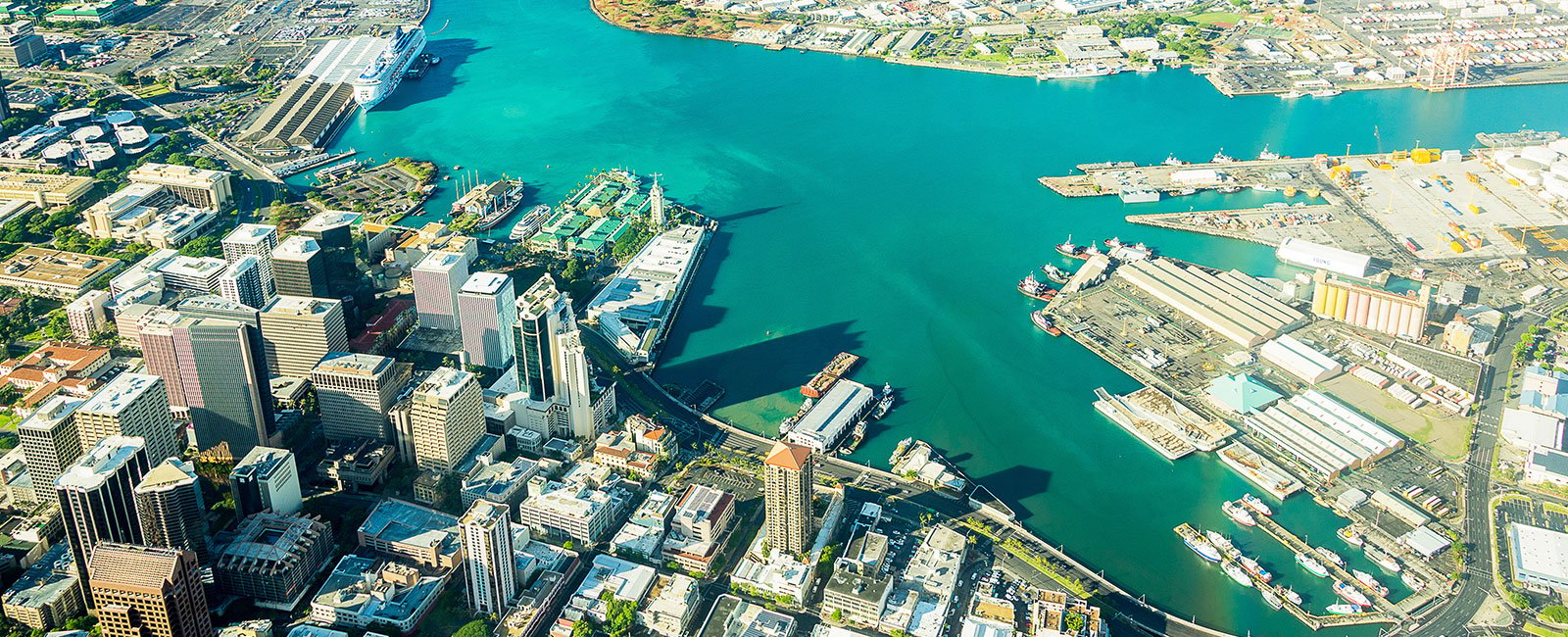 Coastal city with tall buildings