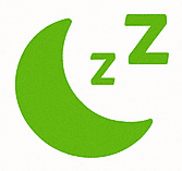 Green crescent moon with “Zzz” symbol representing better sleep.